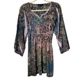 B.L.E.U. Womens Floral Fairycore Y2K Boho Gypsy Boho Rhinestone Back Tie Top S